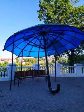 Umbrella installation in the park Stock Photos