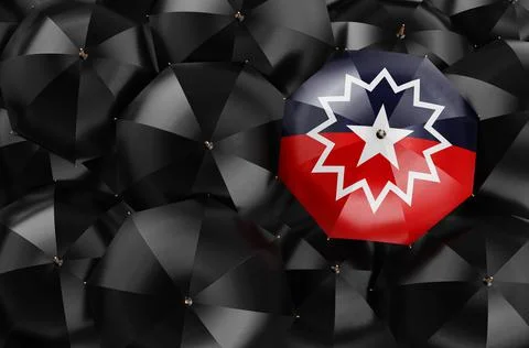 Umbrella with Juneteenth or Emancipation flag among black umbrellas, 3D rende Stock Illustration