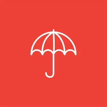 Umbrella Line Icon On Red Background. Red Flat Style Vector Illustration Stock Illustration