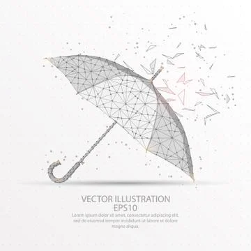 Umbrella low poly wire frame on white background. Stock Illustration
