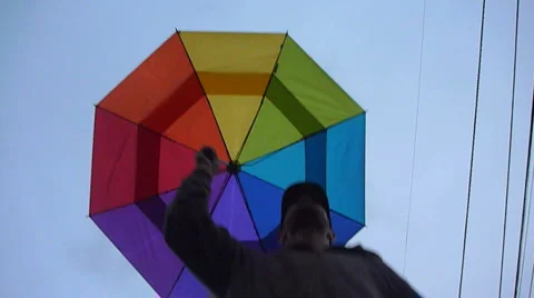 Umbrella Man 6 Jumping Stock Footage 1019466