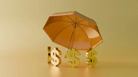 An umbrella is opened directly over the top of the currency symbol Ilustração Stock