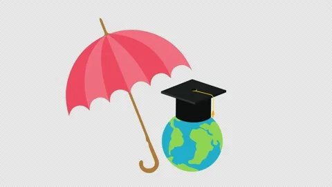 Umbrella Protecting Graduation Globe Symbolizing Education Security and Academic Stock Footage 339760261