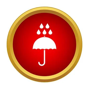 Umbrella protecting from rain drops in red button Stock Illustration