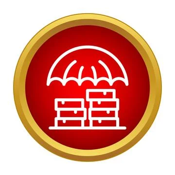 Umbrella protecting stacked boxes in a red and gold circle Stock Illustration