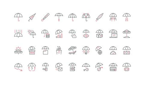 Umbrella protection emblem for secure access and data, money, delivery box line Stock Illustration