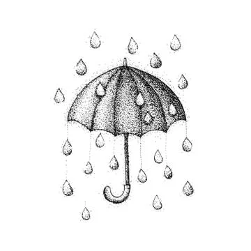 Umbrella Rain Dotwork Illustrazione stock