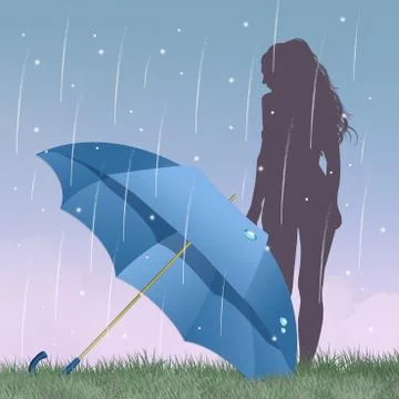 Umbrella in the rain Stock Illustration