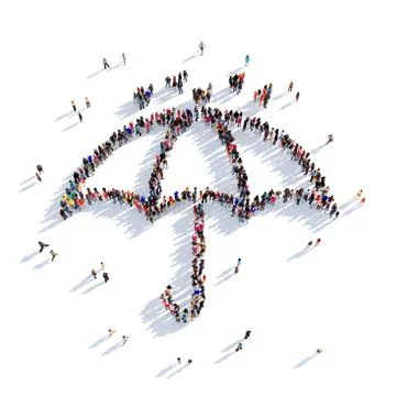 Umbrella rain people 3D rendering Stock Illustration