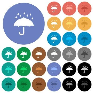 Umbrella with rain solid round flat multi colored icons Stock Illustration