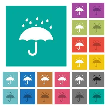 Umbrella with rain solid square flat multi colored icons 스톡 일러스트
