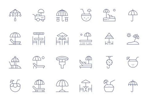 Umbrella Scalable Vector Set featuring 24 Pixel Aligned Thin Line High Reso.. Illustrazione stock