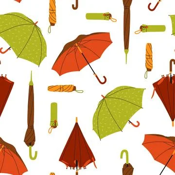 Umbrella seamless pattern. Colorful vector illustration of different umbrella Stock Illustration