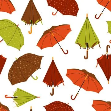 Umbrella seamless pattern. Vector illustration of different umbrellas. Cozy.. Stock Illustration