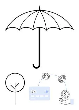 Umbrella shielding elements representing protection, sustainability, and fi.. 库存插图