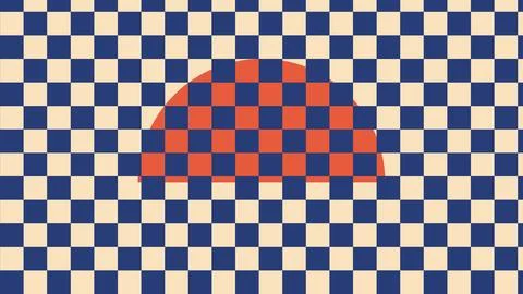 Umbrella silhouette composed of checkered pattern blocks on blue white grid.. Stock Illustration