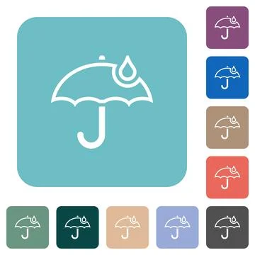 Umbrella with single raindrop outline rounded square flat icons Stock Illustration