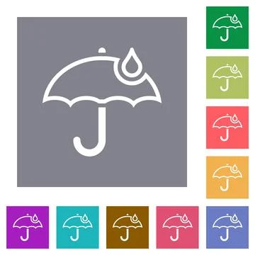 Umbrella with single raindrop outline square flat icons 스톡 일러스트