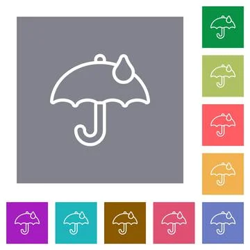 Umbrella with single raindrop outline square flat icons Stock Illustration