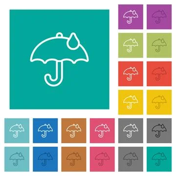 Umbrella with single raindrop outline square flat multi colored icons 스톡 일러스트