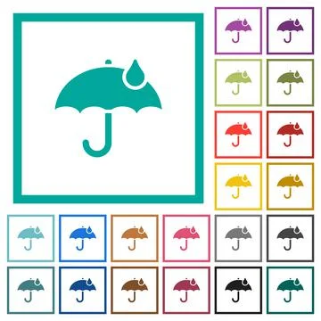 Umbrella with single raindrop solid flat color icons with quadrant frames イラスト素材