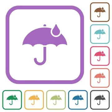 Umbrella with single raindrop solid simple icons Stock Illustration