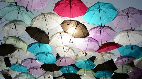 Umbrella in the sky Stockbeeldmateriaal 85206945