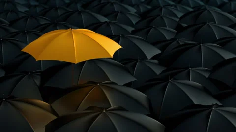 Umbrella standing out from crowd mass concept Stock Footage 49093942