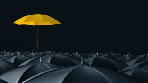 Umbrella standing out from crowd mass concept Stock Footage 49094033