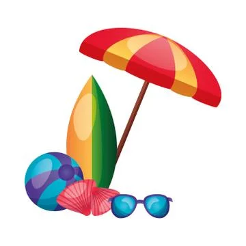 Umbrella surfboard glasses shells and ball vector design Stock Illustration