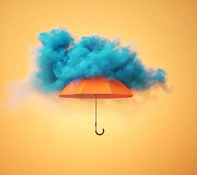 Umbrella under the cloud on yellow background. Stock Illustration