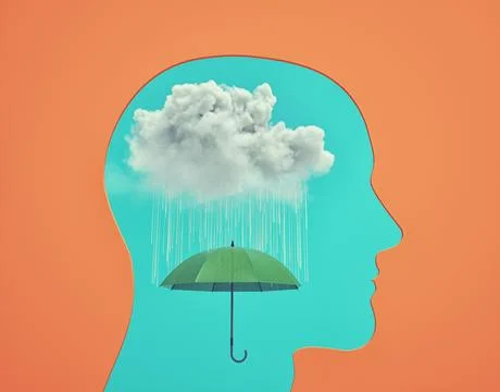 A umbrella under a rainy cloud Stock Illustration