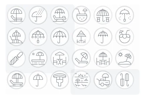 Umbrella Vector Graphics featuring 24 Thin Line PIXEL Perfect 256x256 Designs Stock Illustration