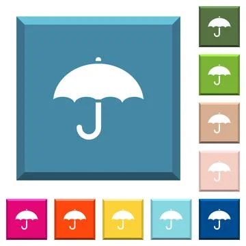 Umbrella white icons on edged square buttons Stock Illustration