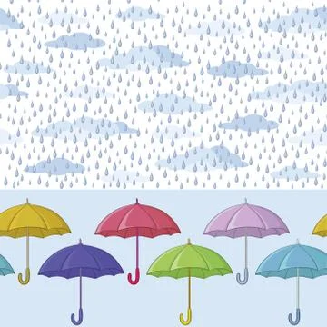 Umbrellas and rain, seamless background Stock Illustration