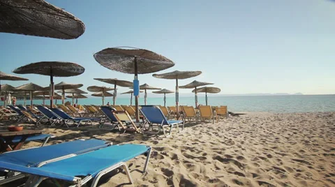 Umbrellas and sunbeds Stock Footage 33666175