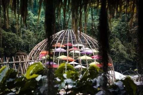 Umbrella's In Bamboo Frames Stock Photos