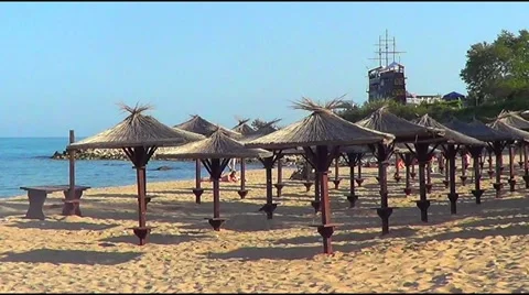 Umbrellas on beach 動画素材 60227032