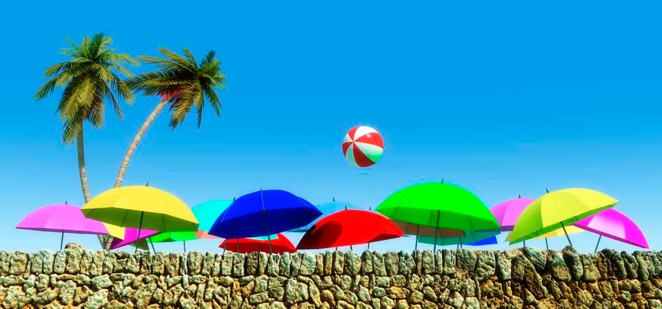 Umbrellas on the beach Stock Illustration