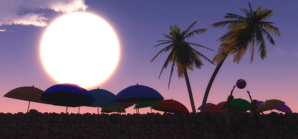 Umbrellas on the beach Stock Illustration