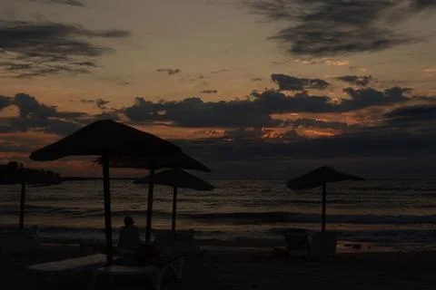 The umbrellas at the beach Stock Photos