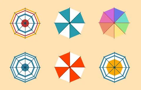Umbrellas for the beach. View from above. Vector illustration in a flat style Illustrazione stock