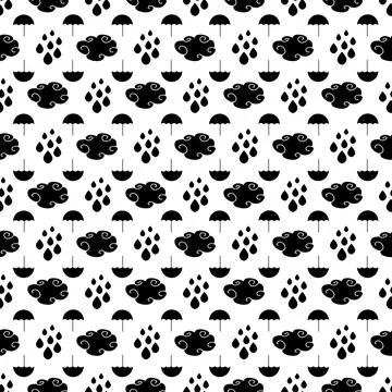 Umbrellas black and white repeat pattern design Stock Illustration