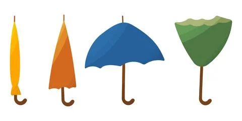 Umbrellas color set rain elements weather sun Stock Illustration