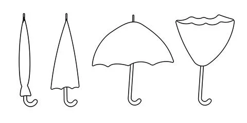 Umbrellas line set rain elements weather doodle Stock Illustration