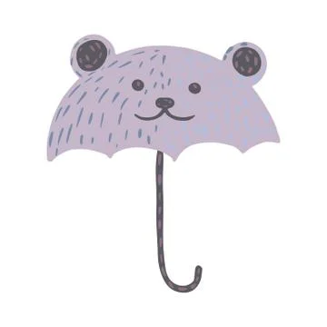 Umbrellas look like bear on white background. Abstract umbrella purple color  Ilustración de archivo