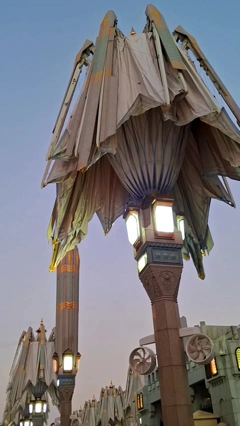 Umbrellas in Medina Mosque Stock Footage 276820399