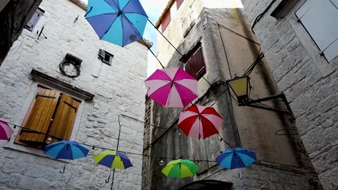 Umbrellas in old city Video stock 155058282