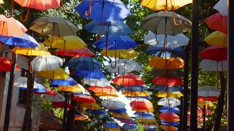 Umbrellas over Street Video stock 83334855