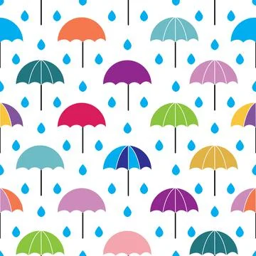 Umbrellas rain seamless pattern design winter background Stock Illustration